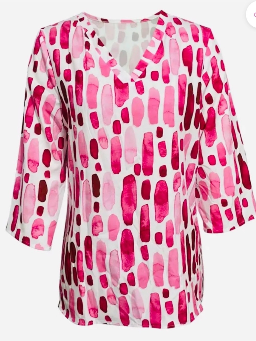 DIVA USA White & Pink Abstract Print V Neck Blouse size x large